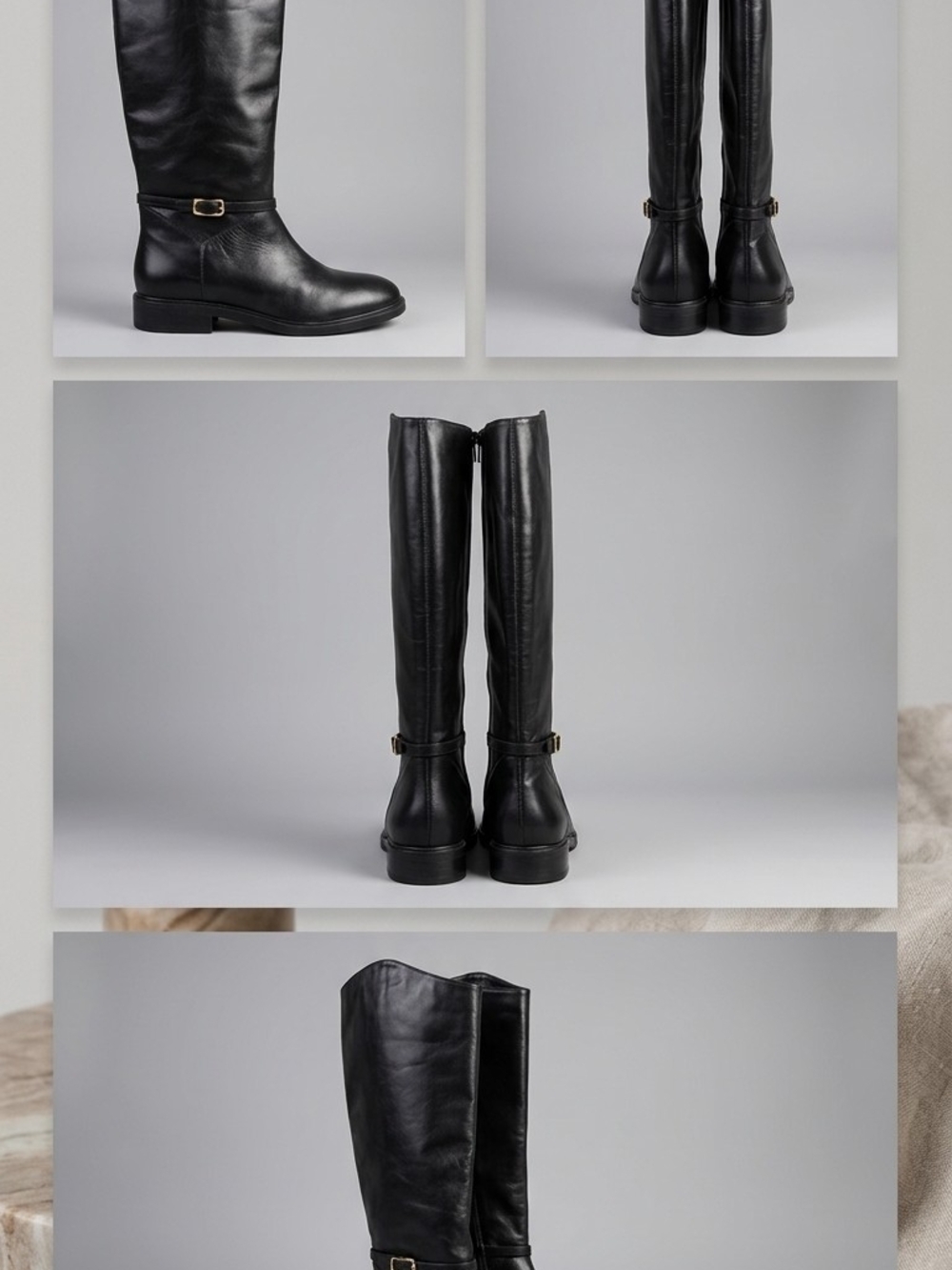 Classic Tall Leather Riding Boots - Black‎